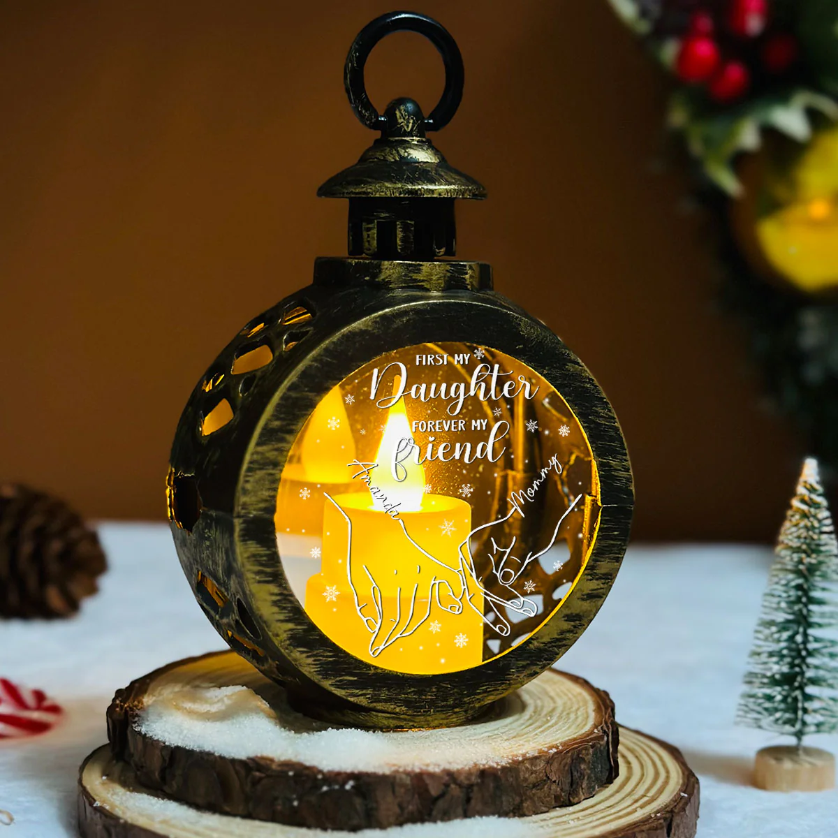 First My Daughter Forever My Friend - Personalized Custom Christmas Lantern - Image 5