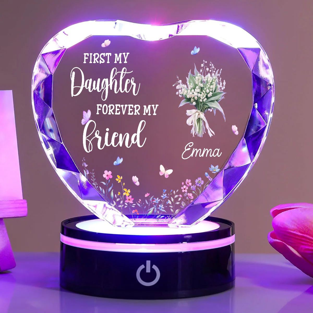 First My Daughter Forever My Friend - Personalized Custom Crystal Led Light - Image 6