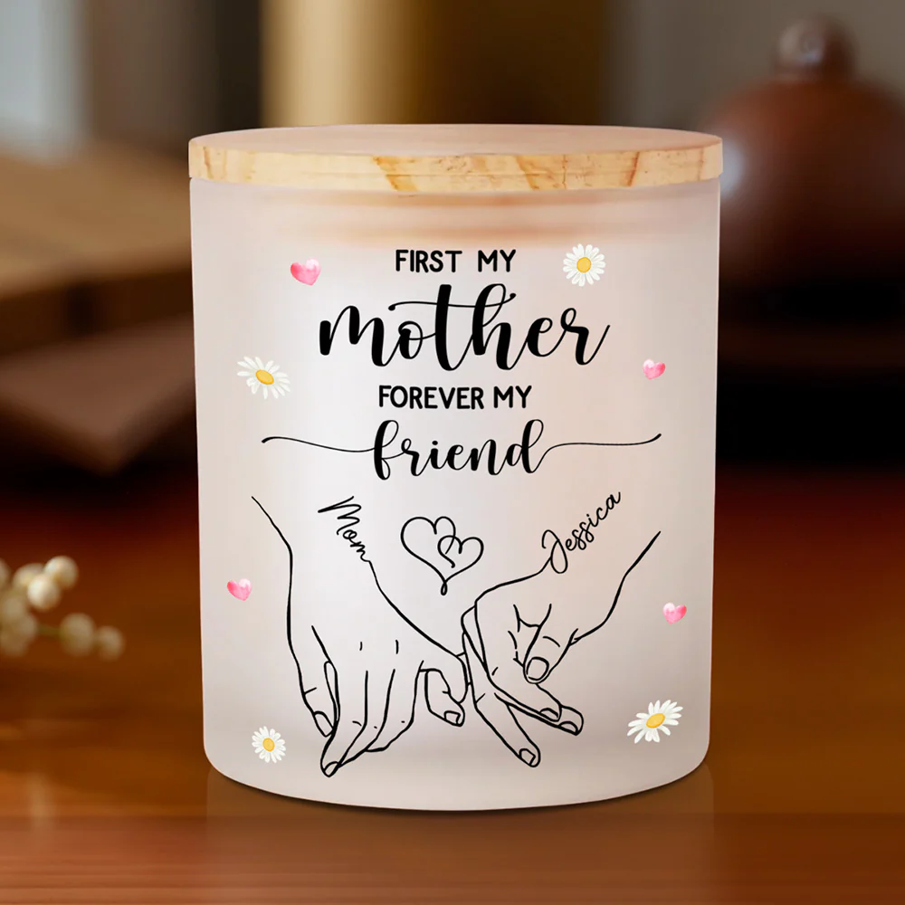 First My Mother Forever My Friend - Personalized Custom Glass Jar With LED Candle - Image 2