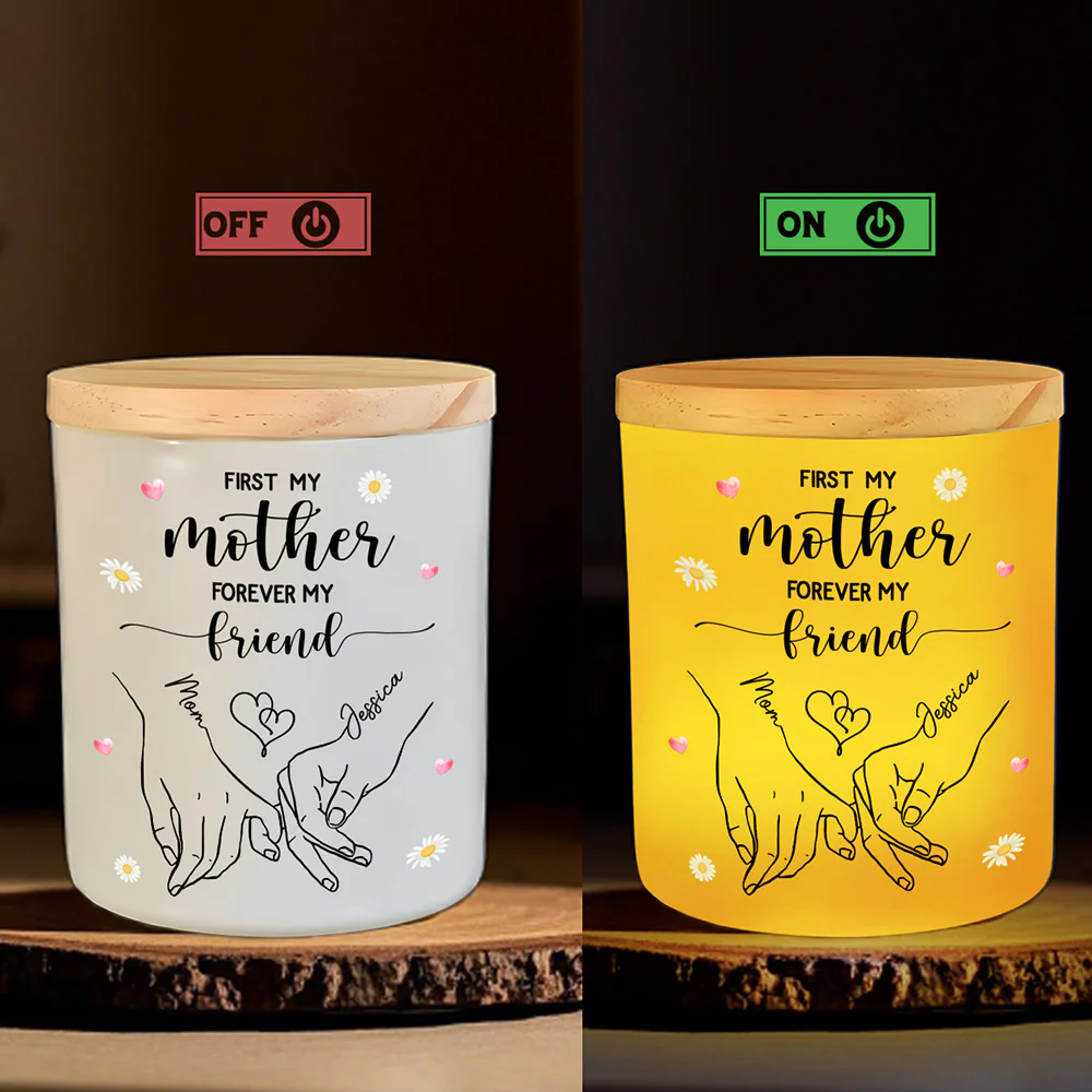 First My Mother Forever My Friend - Personalized Custom Glass Jar With LED Candle - Image 5