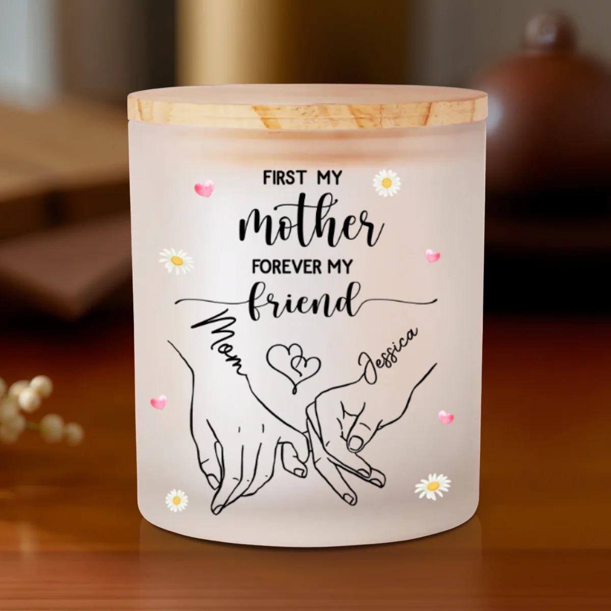 First My Mother Forever My Friend - Personalized Custom Glass Jar With LED Candle - Image 7