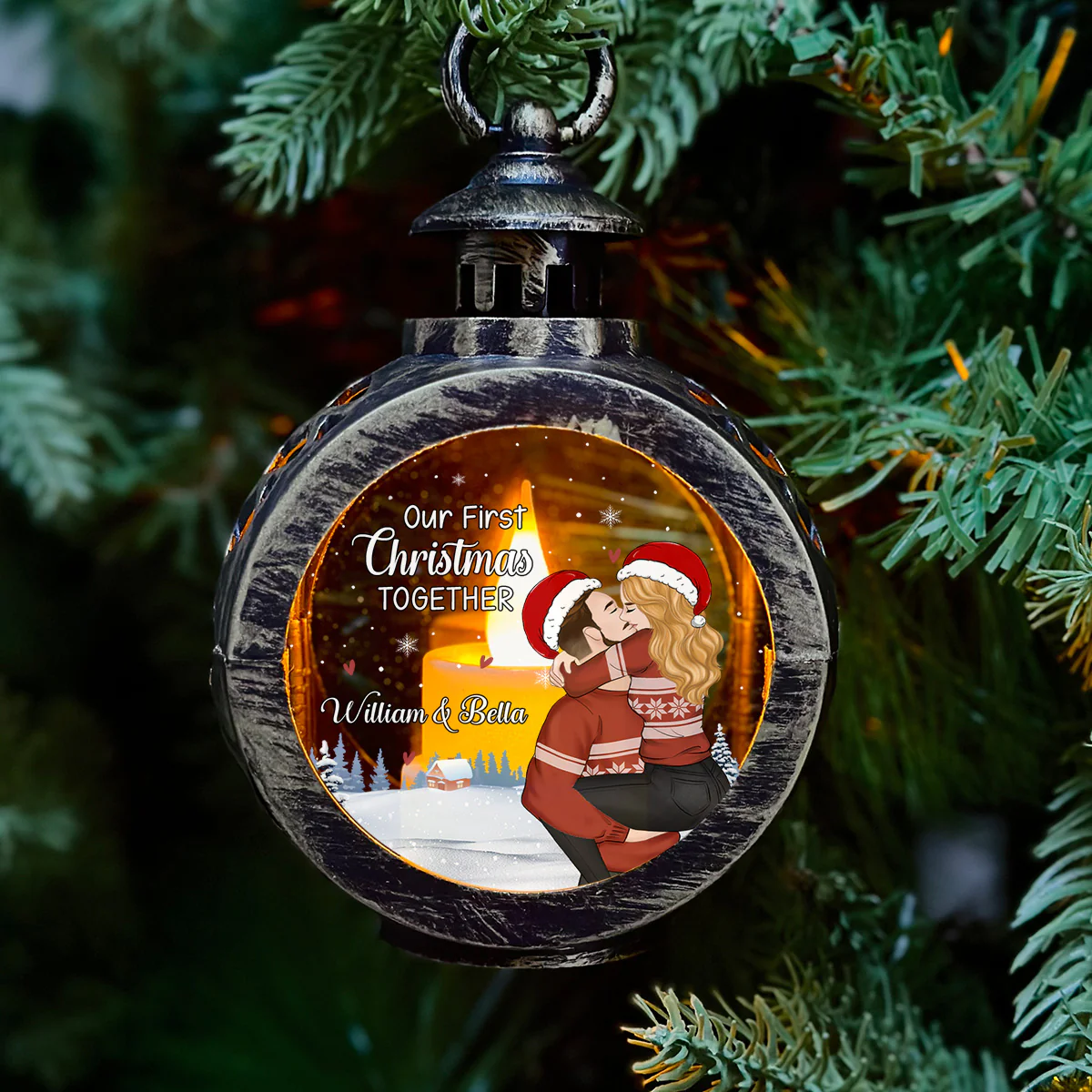 First Year Together - Personalized Custom Christmas Lantern - Image 4