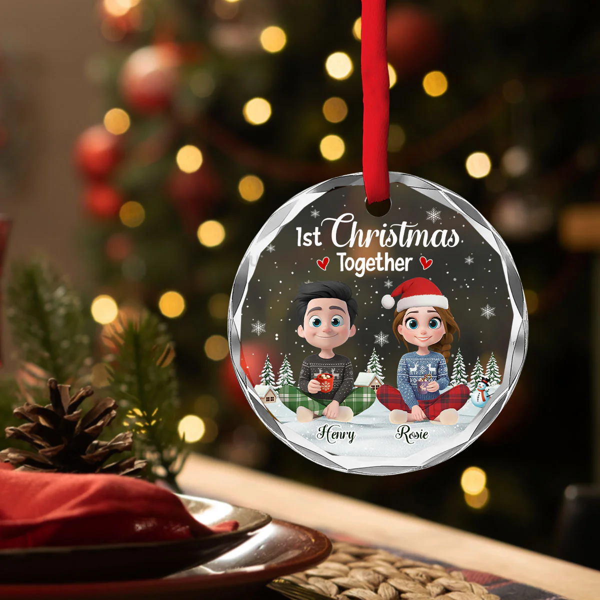 First Year Together - Personalized Custom Glass Ornament - Image 4