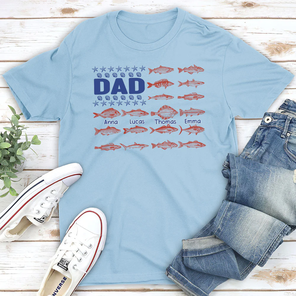 Fish and Sea Shells Papa - Personalized Custom Shirt - Image 3
