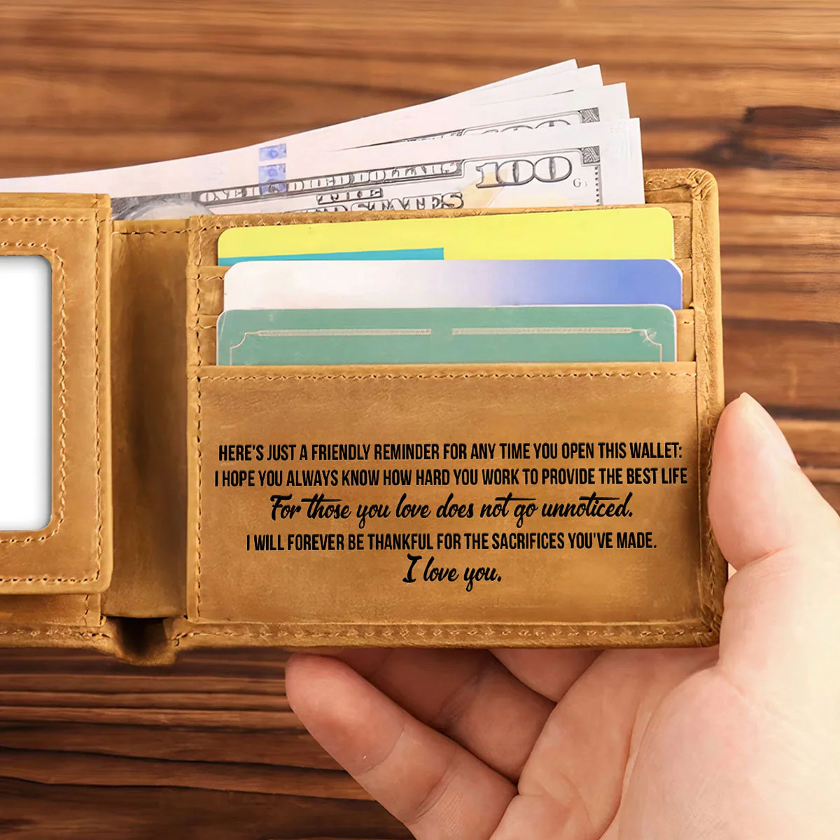 Fist Bump Dad - Personalized Custom Men Leather Wallet - Image 2