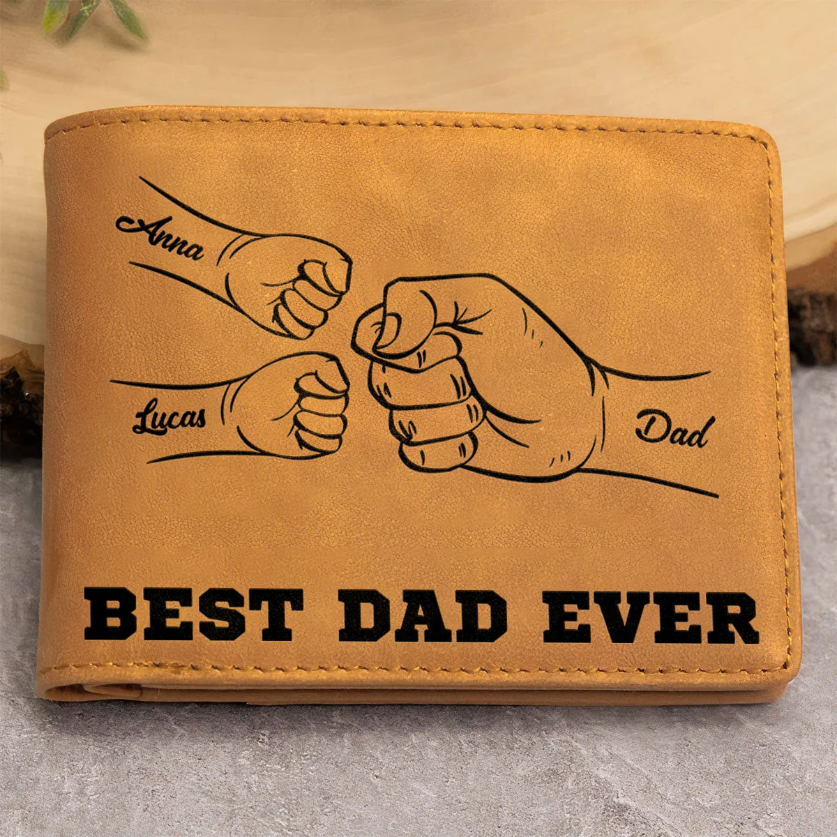 Fist Bump Dad - Personalized Custom Men Leather Wallet - Image 5