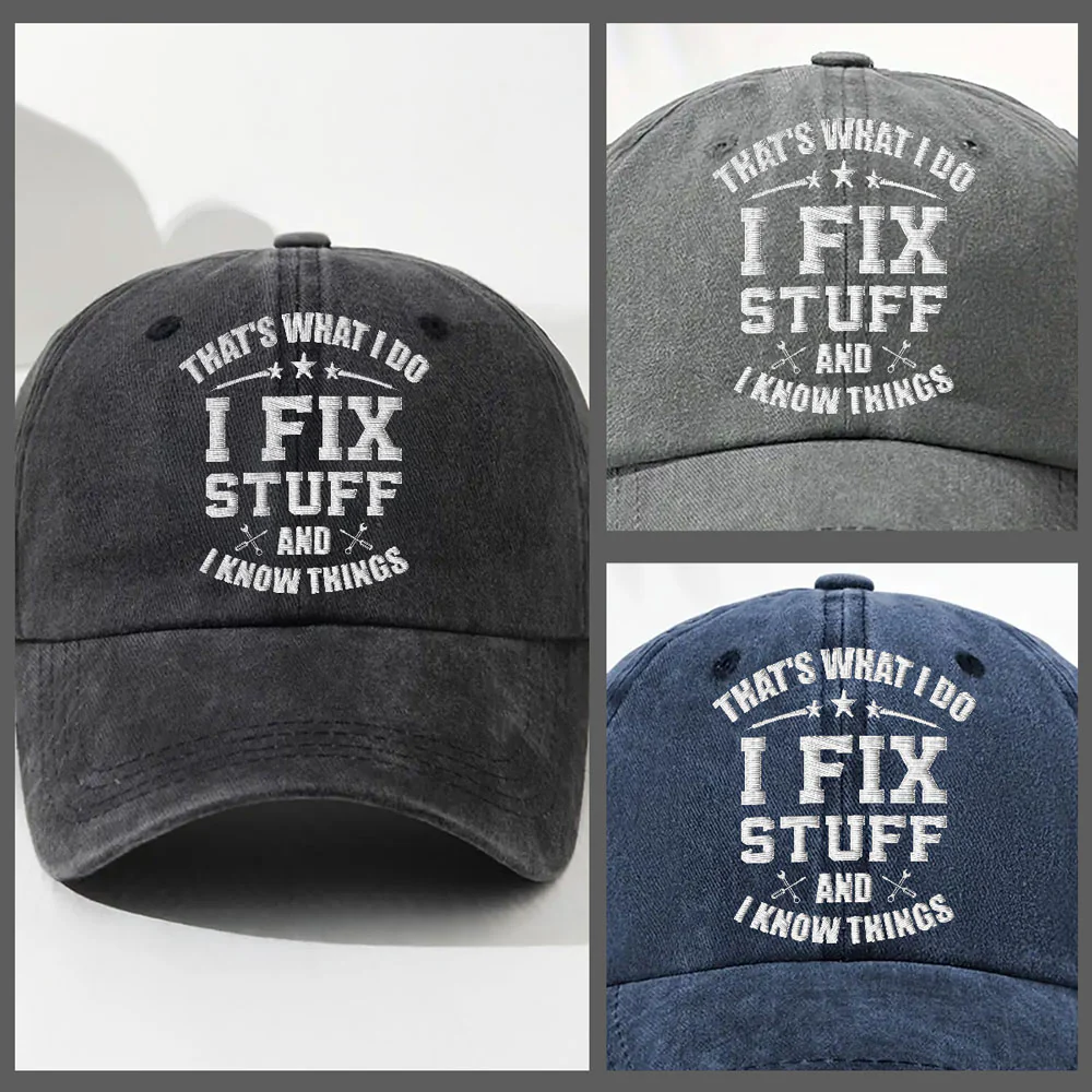 Fix Stuff And Know Things - Personalized Custom Vintage Washed Denim Cap - Image 5
