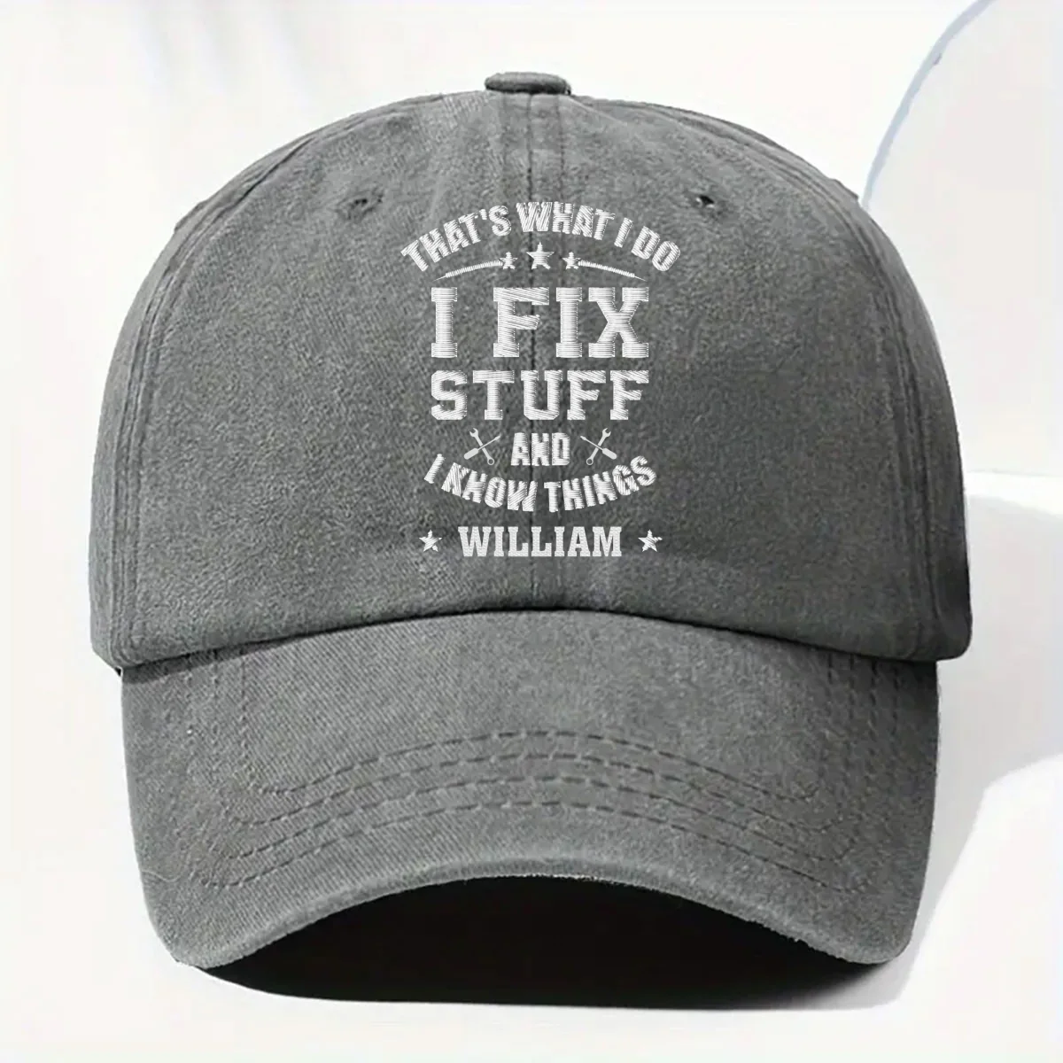 Fix Stuff And Know Things - Personalized Custom Vintage Washed Denim Cap - Image 9