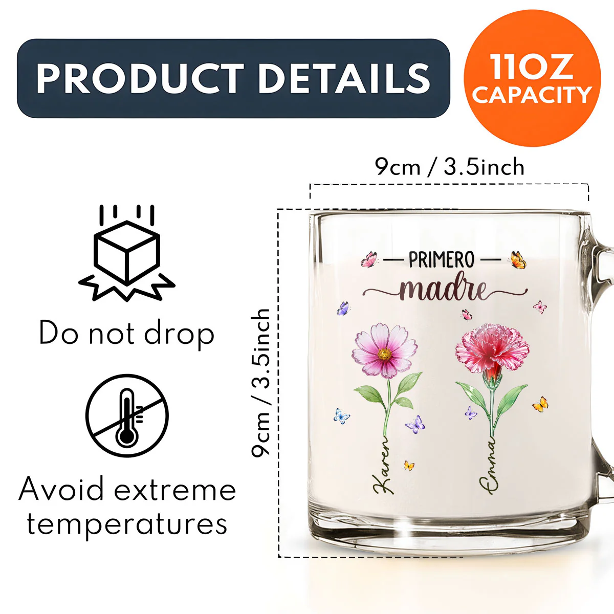 Flor Del Mes De Nacimiento De La Abuela Glass - Taza De Vidrio Personalizada - Image 5