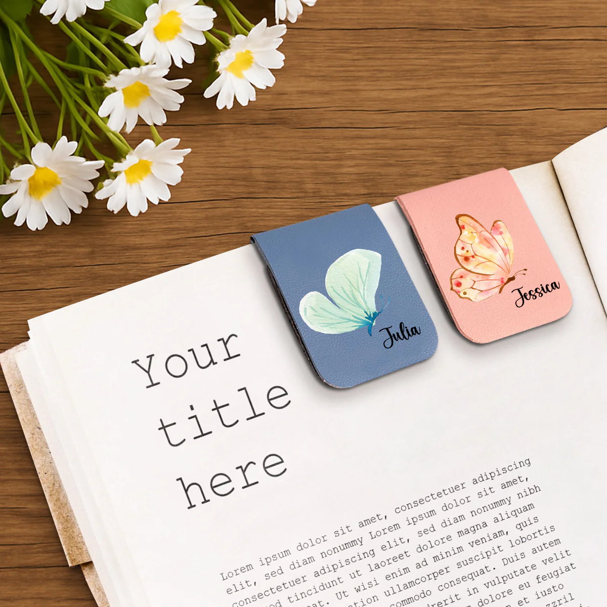 Floral Butterfly - Personalized Custom Leather Bookmark - Image 2