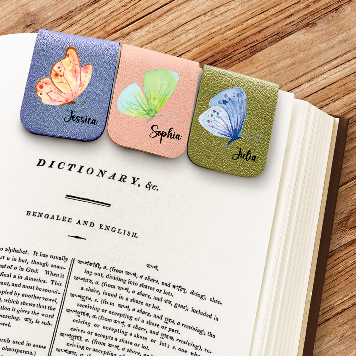 Floral Butterfly - Personalized Custom Leather Bookmark - Image 3