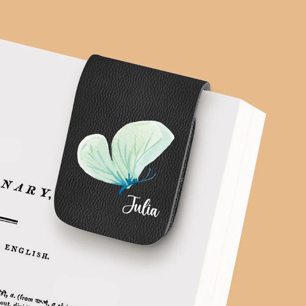 Floral Butterfly - Personalized Custom Leather Bookmark - Image 8