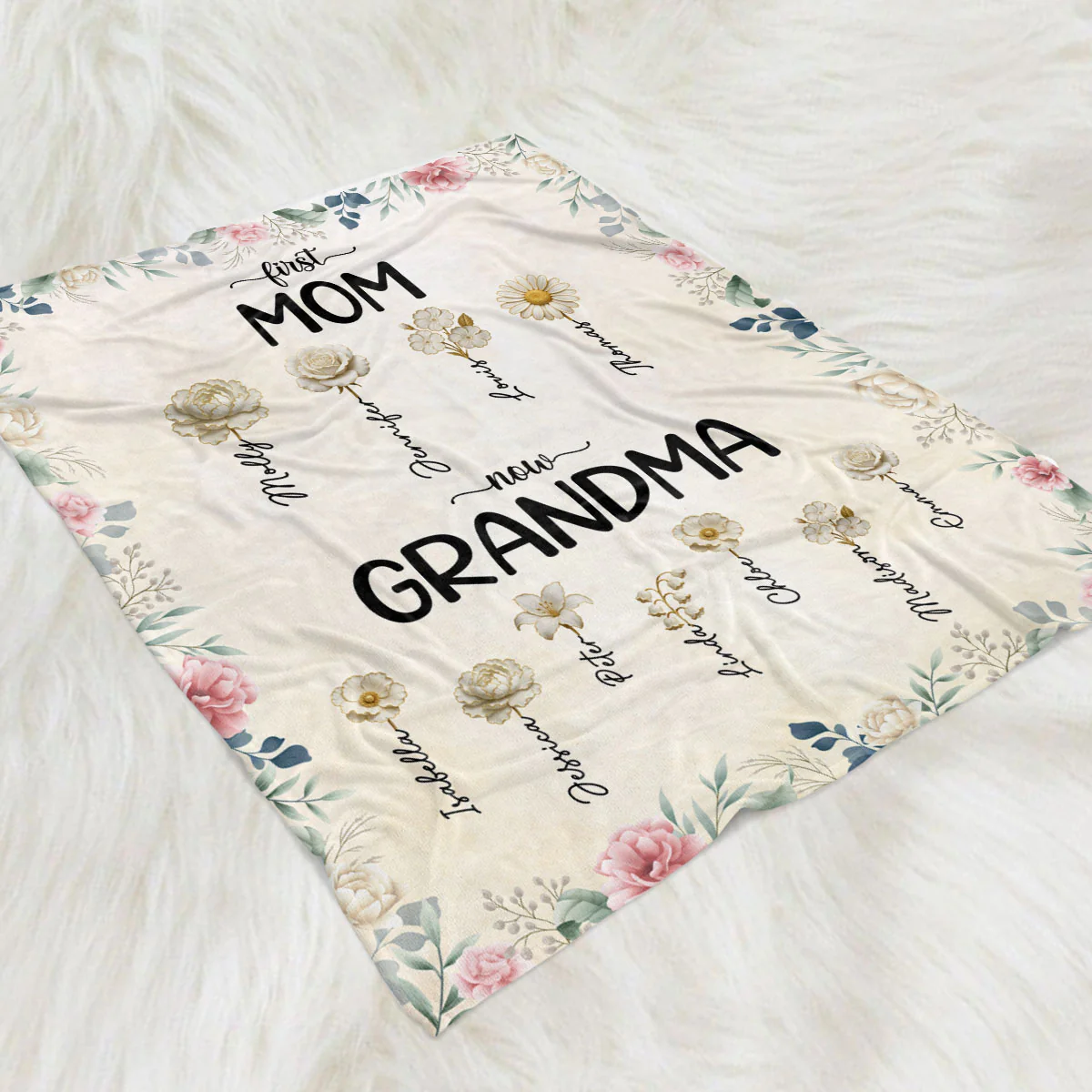 Floral Lovely Grandma - Personalized Custom Fleece Blanket