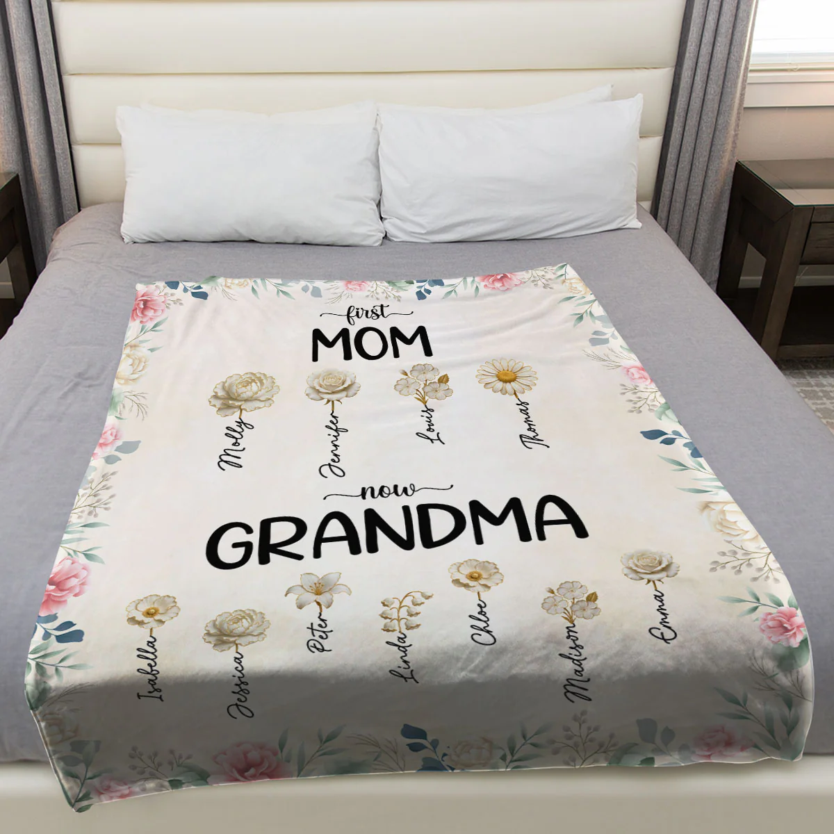 Floral Lovely Grandma - Personalized Custom Fleece Blanket - Image 2