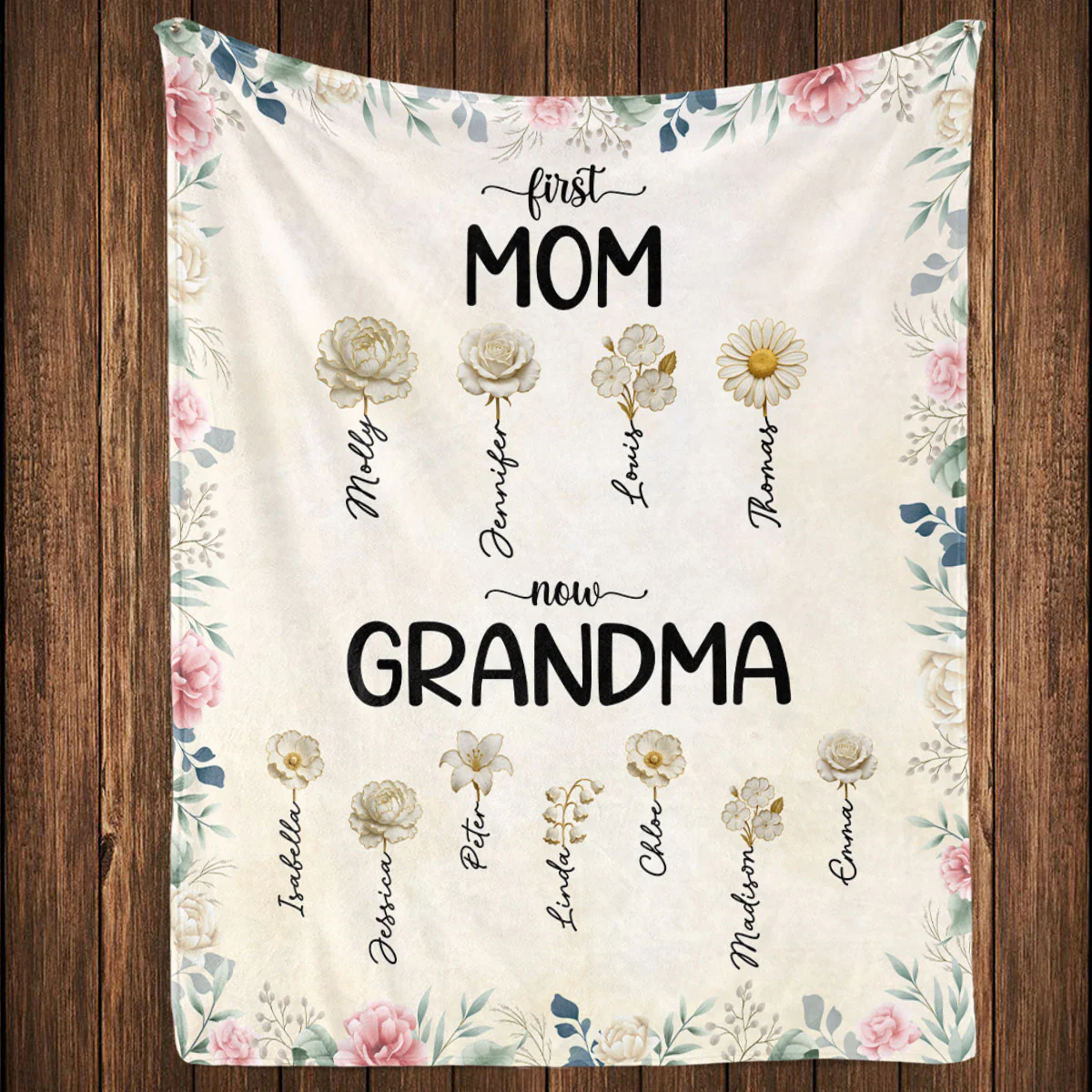 Floral Lovely Grandma - Personalized Custom Fleece Blanket - Image 3