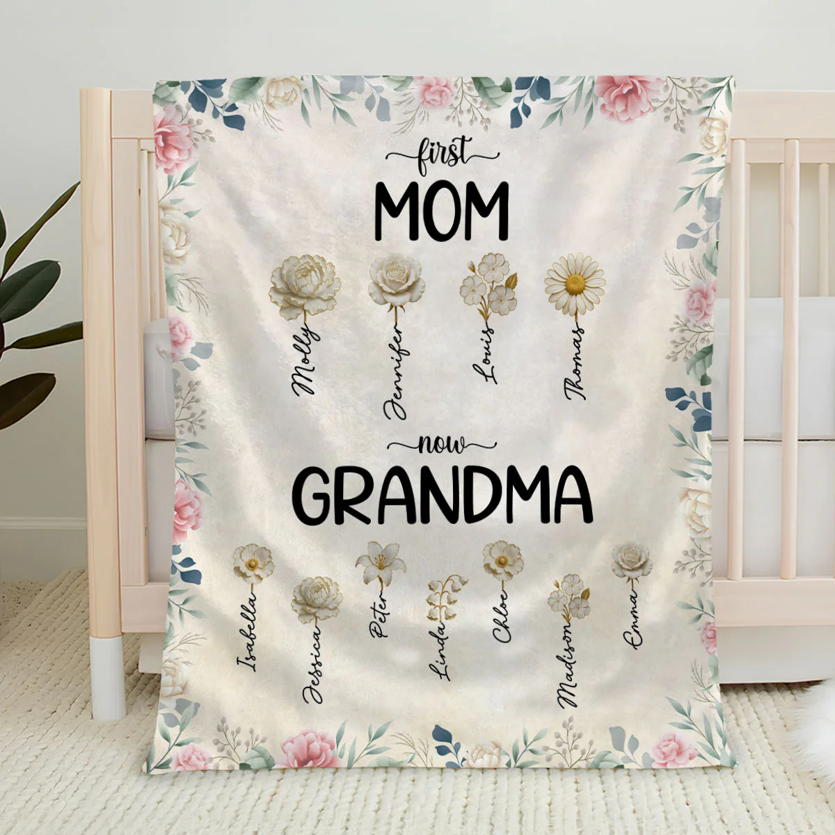 Floral Lovely Grandma - Personalized Custom Fleece Blanket - Image 4