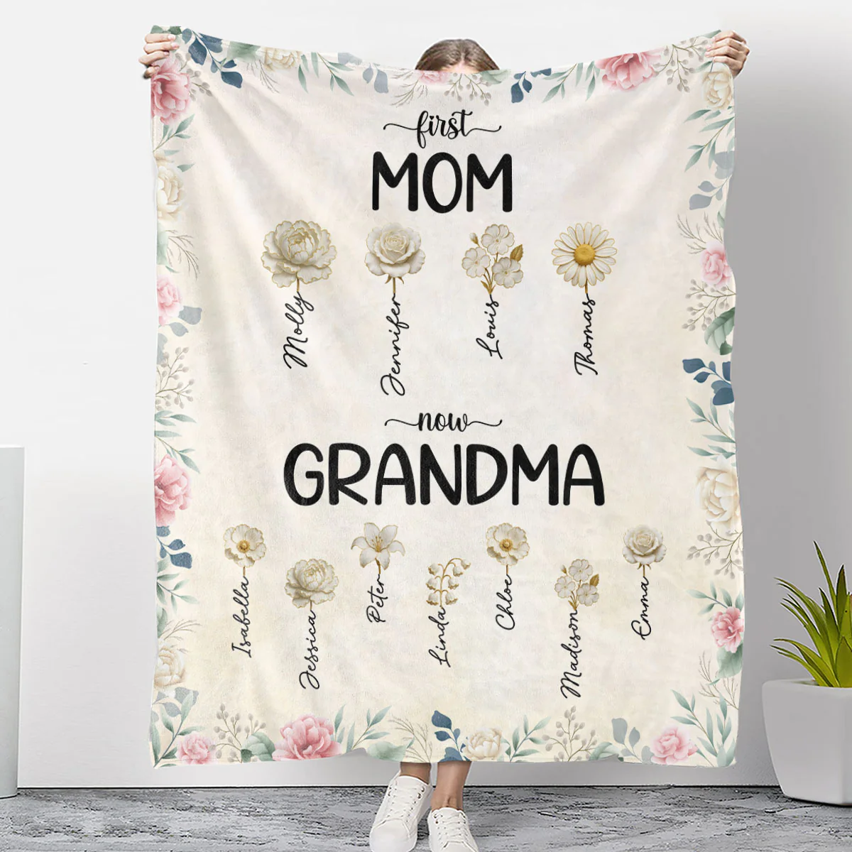 Floral Lovely Grandma - Personalized Custom Fleece Blanket - Image 5