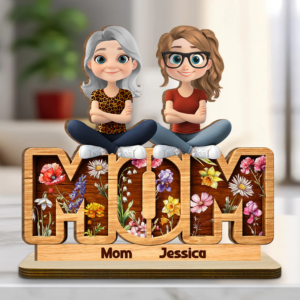 Floral Mom - Personalized Custom 2-Layer Wood Plaque With Flat Base