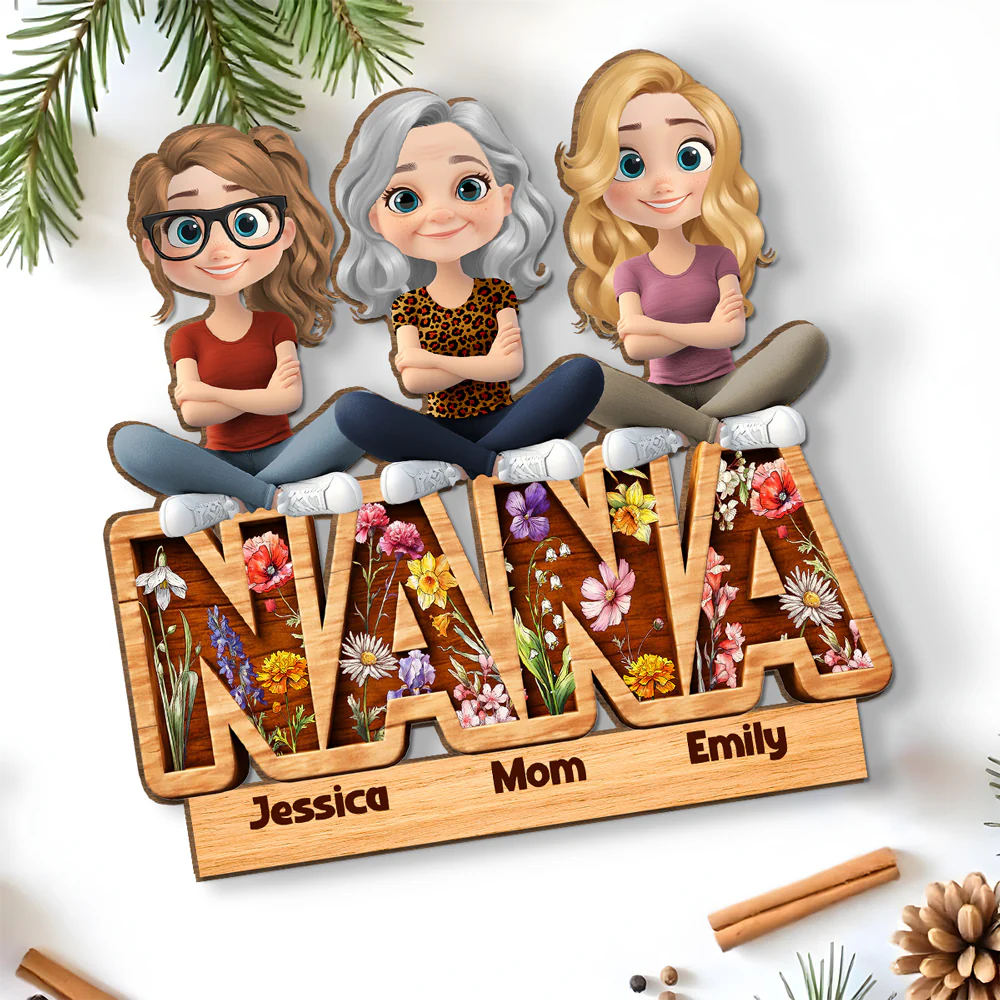 Floral Mom - Personalized Custom 2-Layer Wood Plaque With Flat Base - Image 3