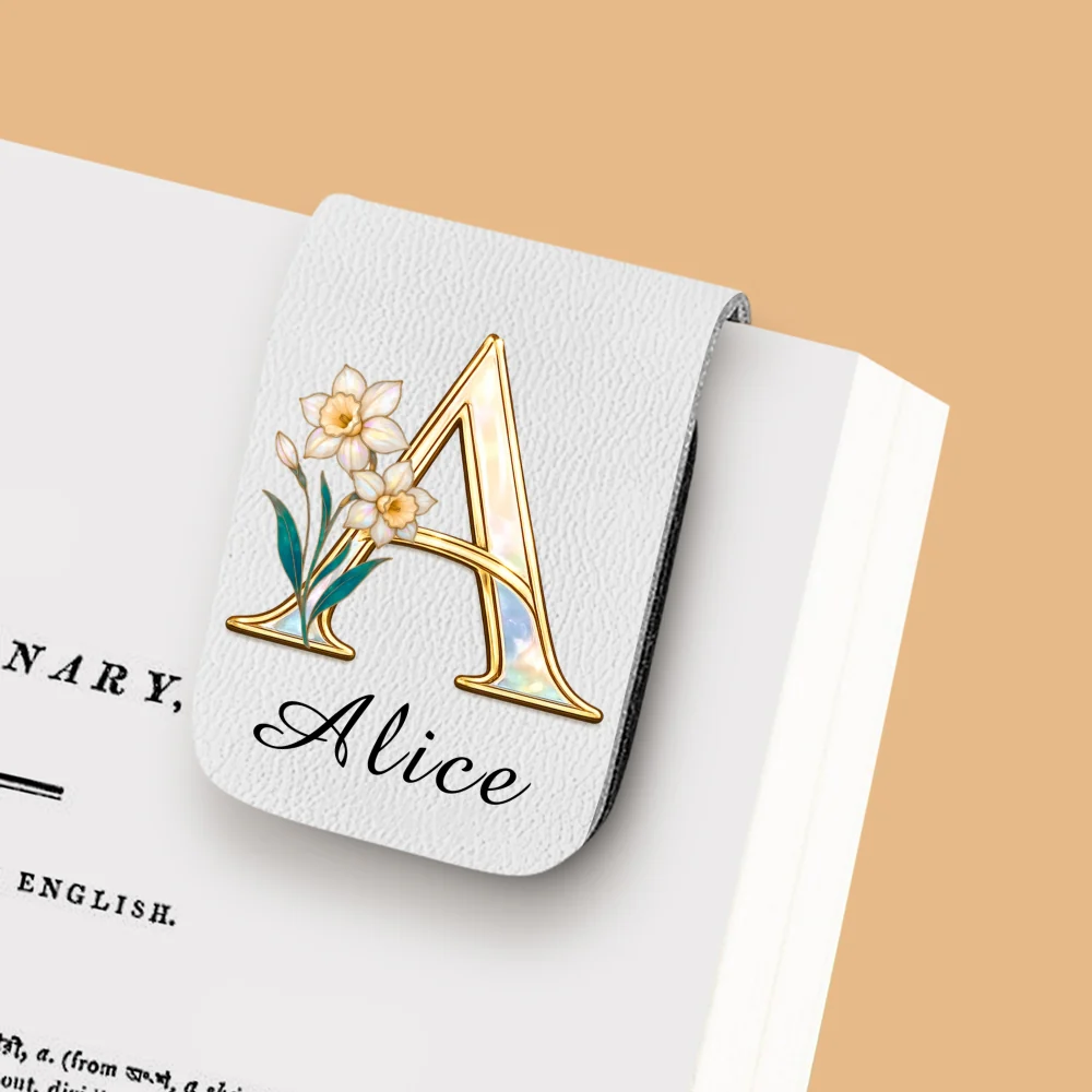 Floral Monogram - Personalized Custom Leather Bookmark - Image 11