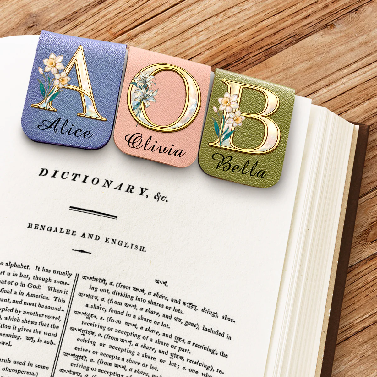 Floral Monogram - Personalized Custom Leather Bookmark - Image 3
