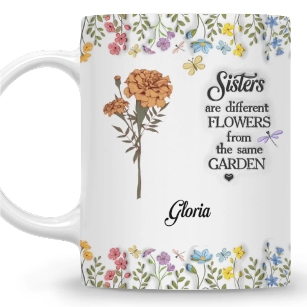 Floral Sisters Forever - Personalized Custom 3D Inflated Effect Coffee Mug - Image 4