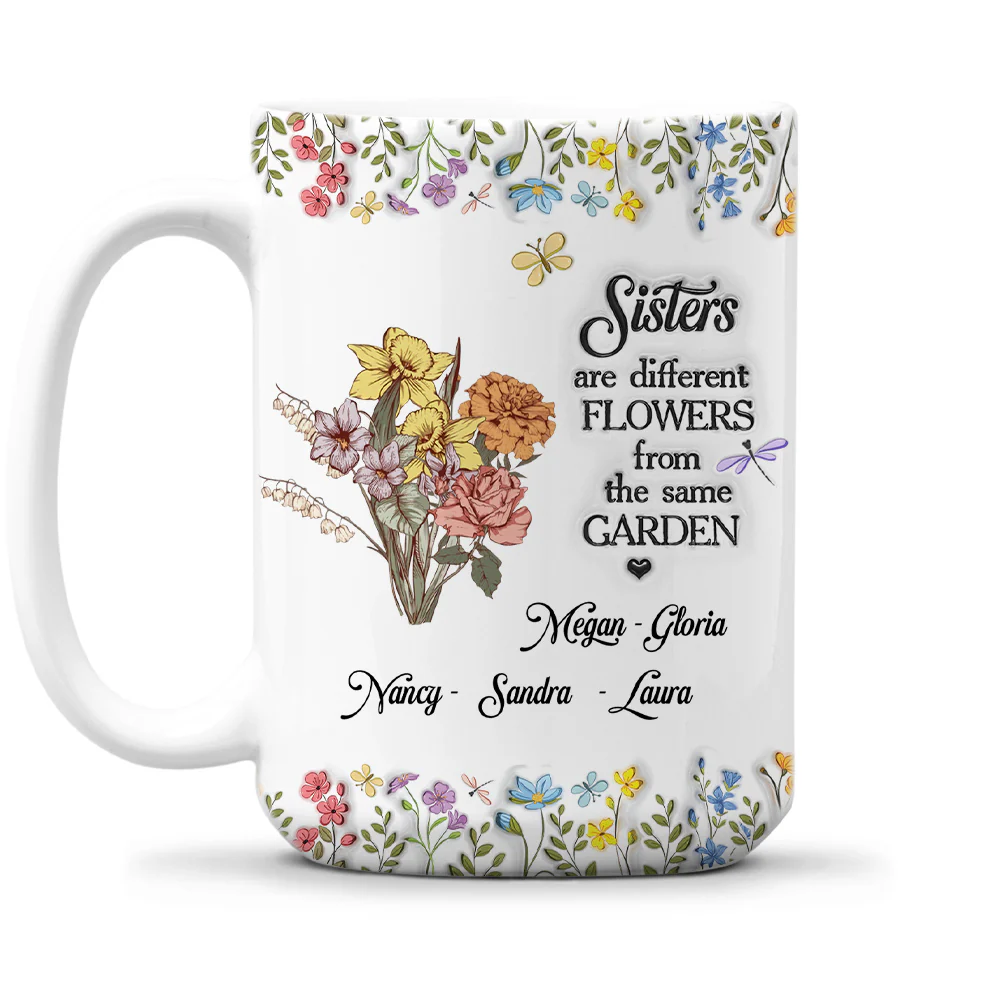 Floral Sisters Forever - Personalized Custom 3D Inflated Effect Coffee Mug - Image 5