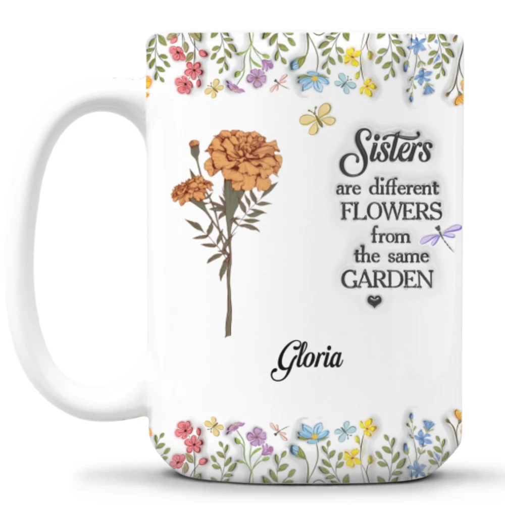 Floral Sisters Forever - Personalized Custom 3D Inflated Effect Coffee Mug - Image 7