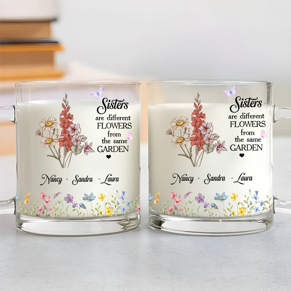 Floral Sisters Forever - Personalized Custom Glass Mug - Image 3