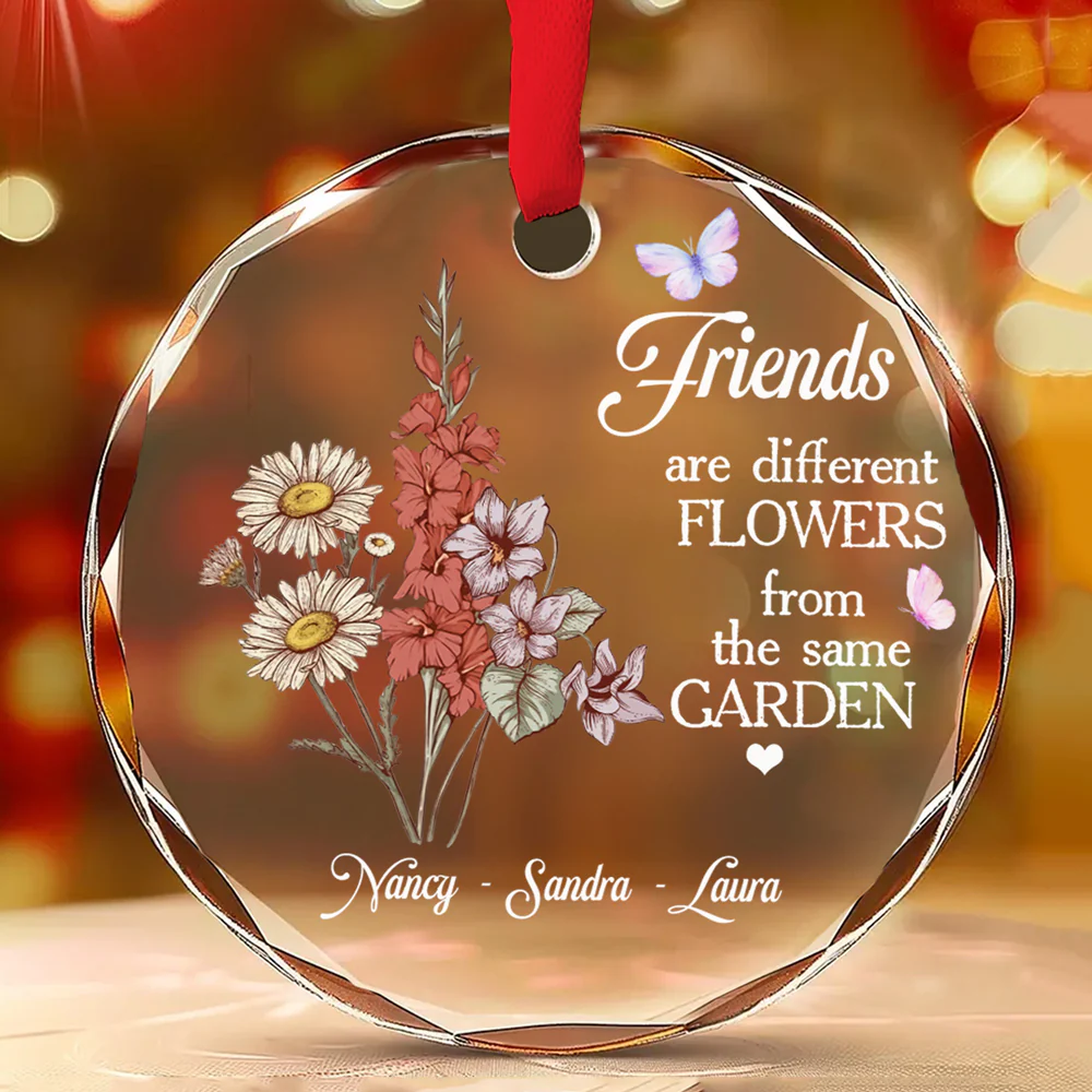 Floral Sisters Forever - Personalized Custom Glass Ornament - Image 2