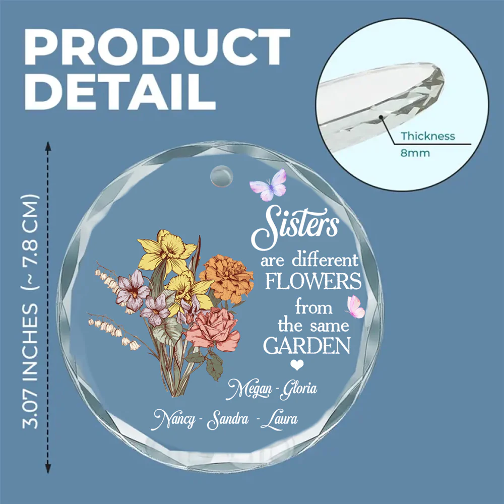 Floral Sisters Forever - Personalized Custom Glass Ornament - Image 5
