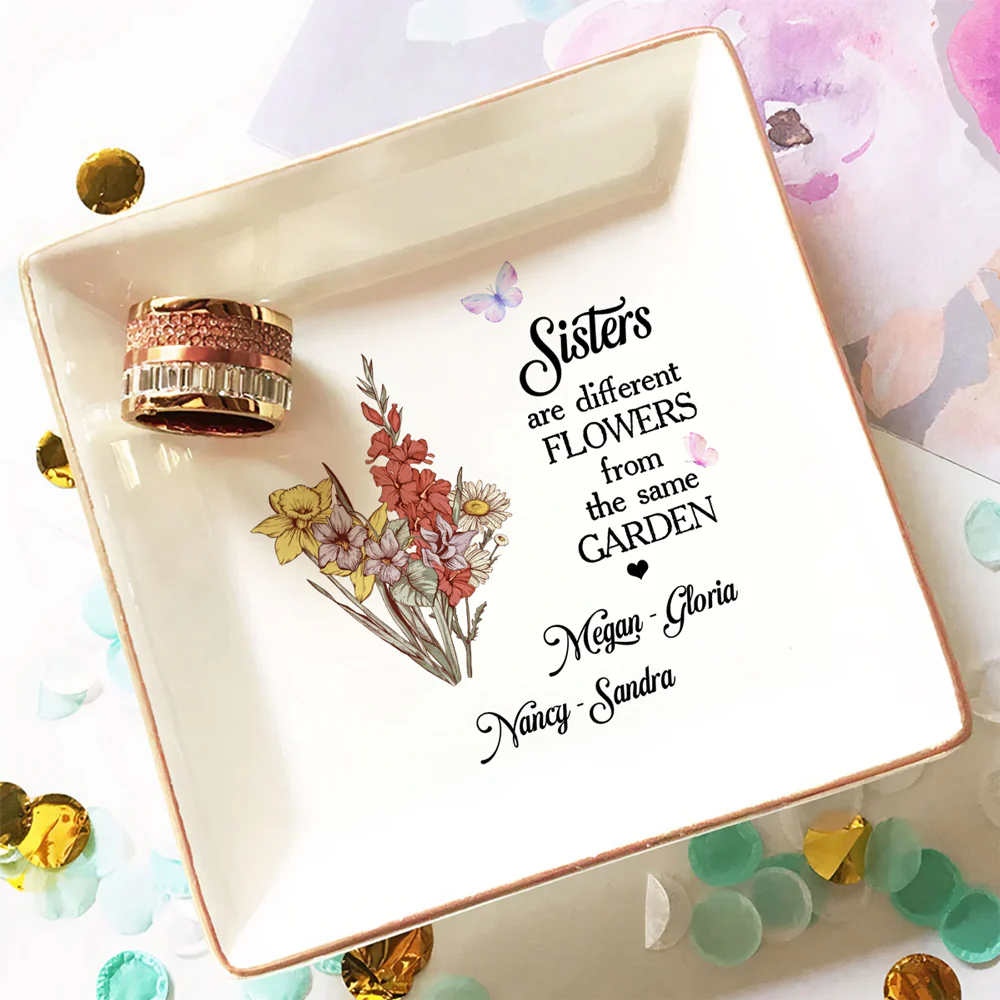 Floral Sisters Forever - Personalized Custom Jewelry Dish - Image 3