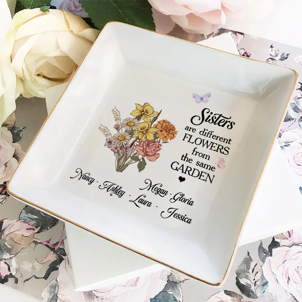 Floral Sisters Forever - Personalized Custom Jewelry Dish - Image 4