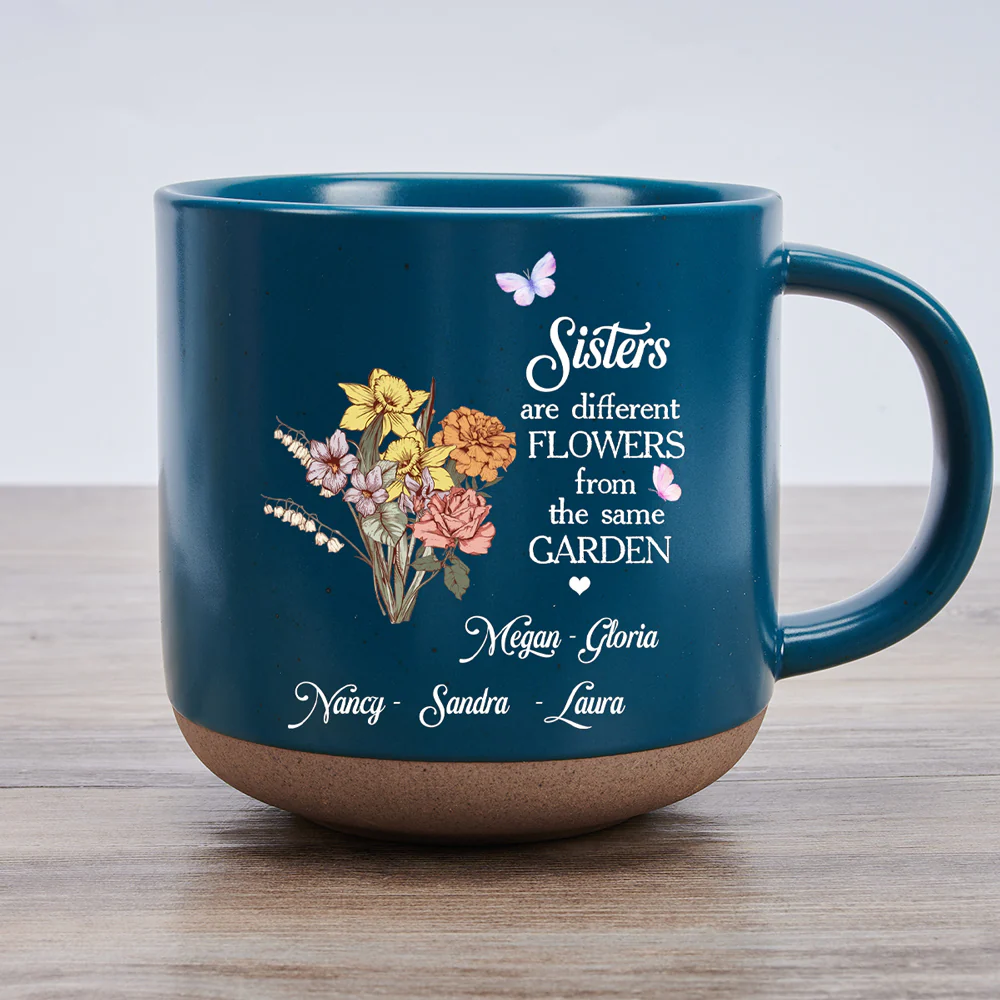Floral Sisters Forever - Personalized Custom Pottery Mug - Image 3