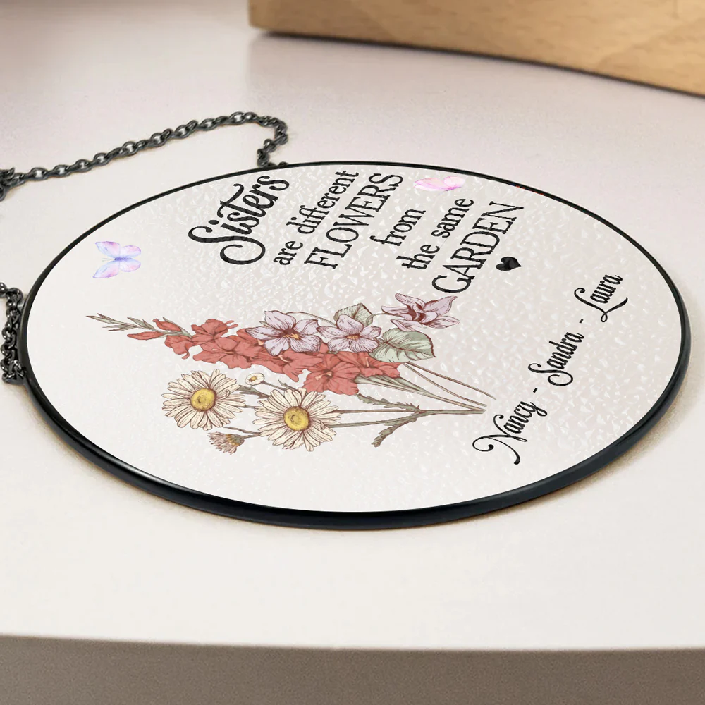 Floral Sisters Forever - Personalized Custom Window Hanging Suncatcher - Image 3