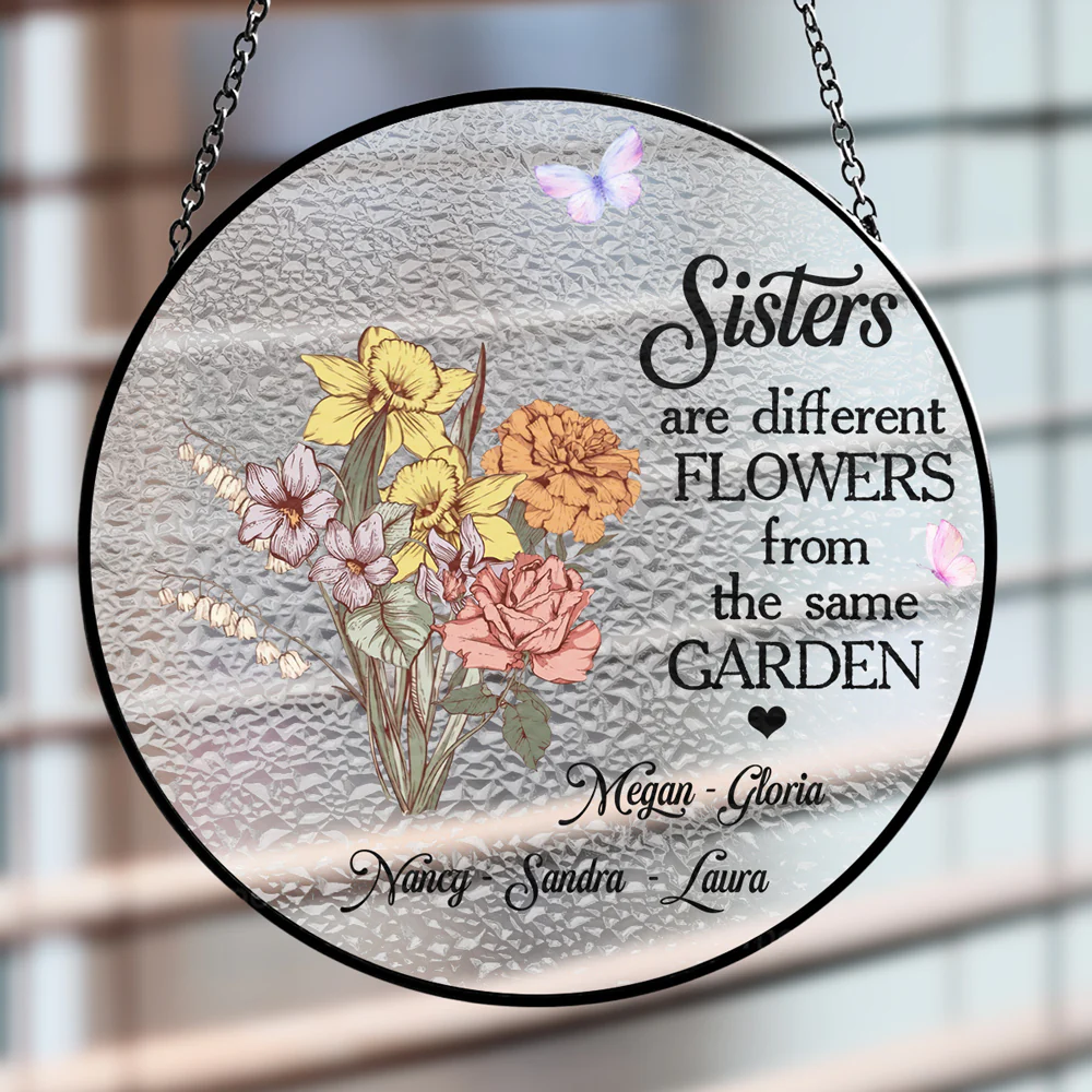 Floral Sisters Forever - Personalized Custom Window Hanging Suncatcher - Image 4