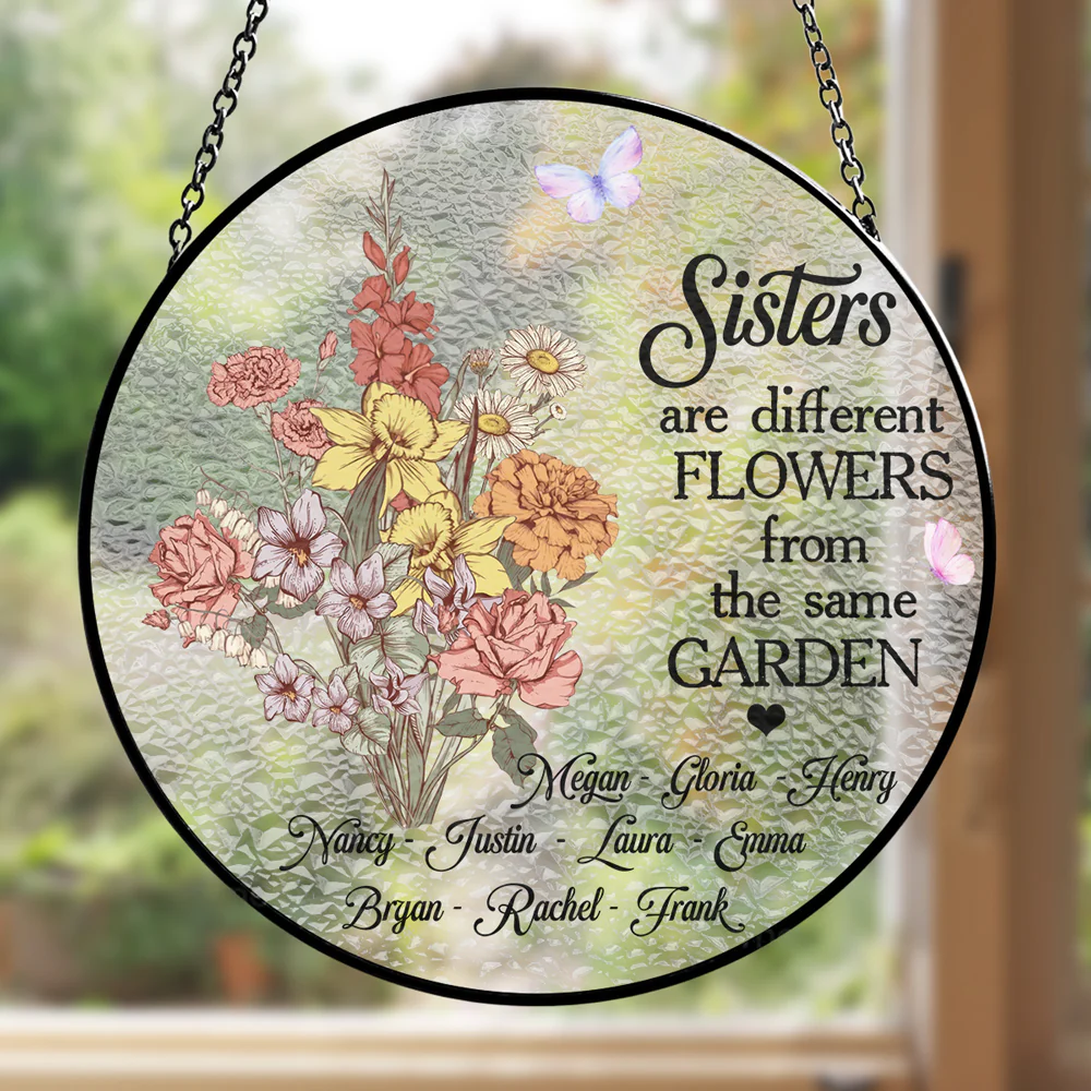 Floral Sisters Forever - Personalized Custom Window Hanging Suncatcher - Image 5