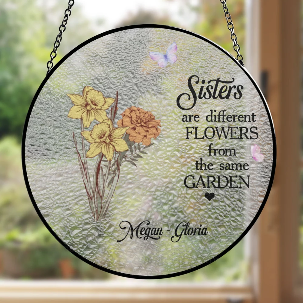 Floral Sisters Forever - Personalized Custom Window Hanging Suncatcher - Image 6