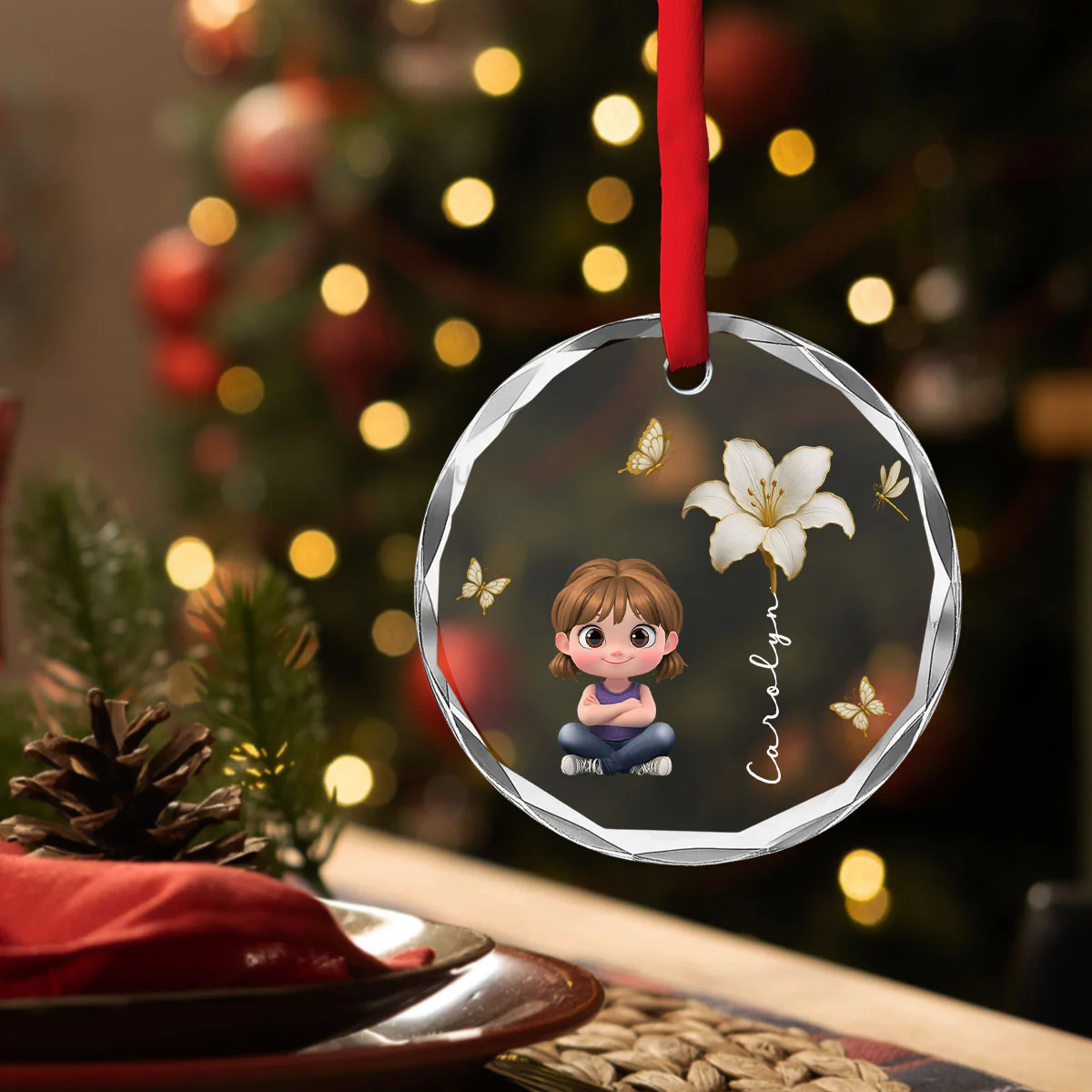 Floral Soul - Personalized Custom Glass Ornament - Image 3