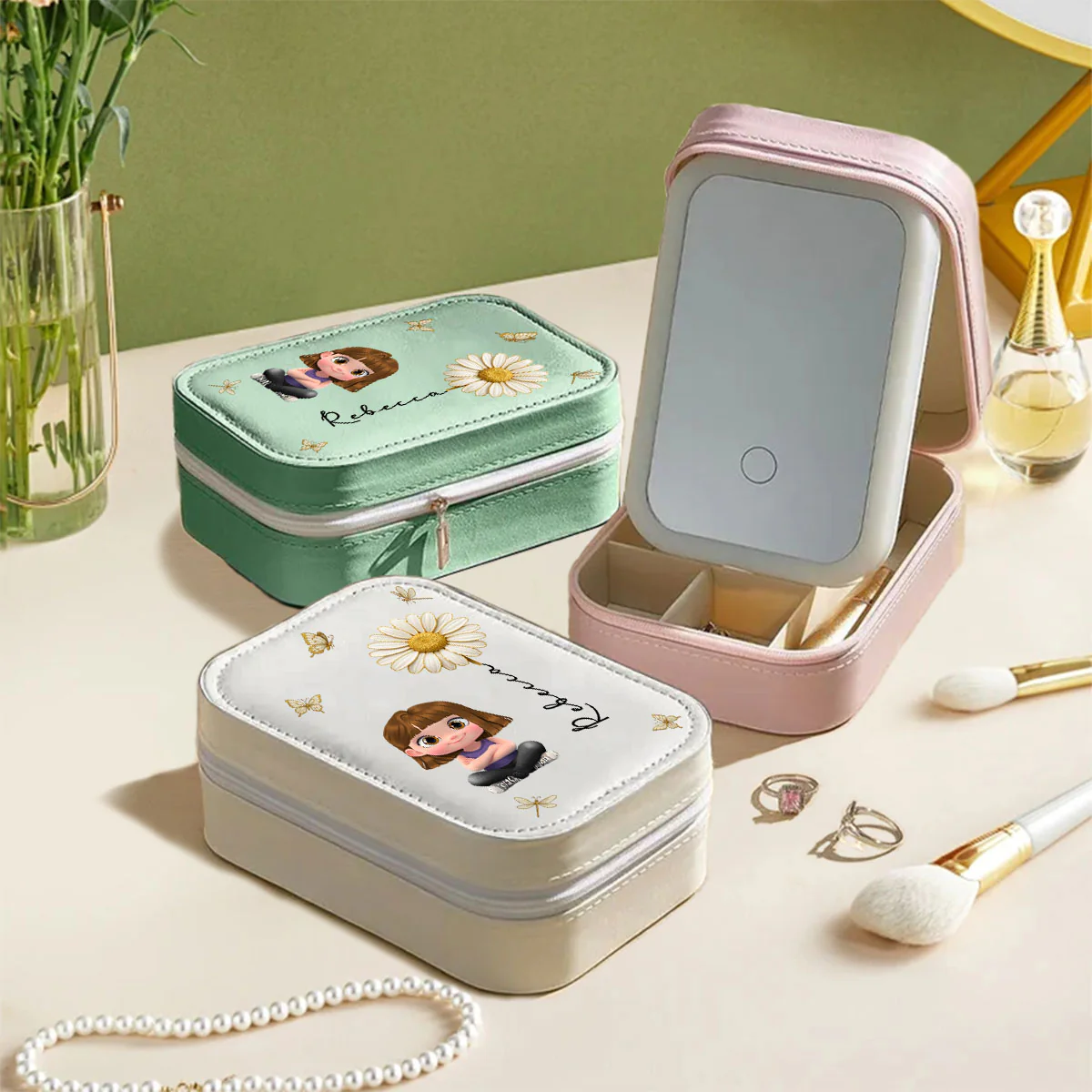 Floral Soul - Personalized Custom Jewelry Box With LED Mirror - Image 3