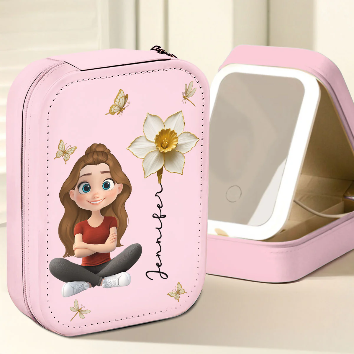Floral Soul - Personalized Custom Jewelry Box With LED Mirror - Image 4