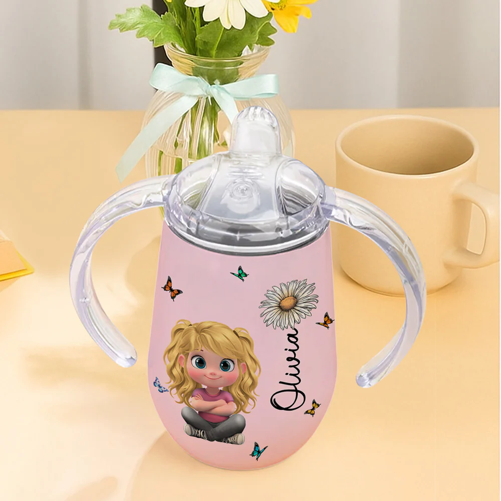 Floral Soul - Personalized Custom Sippy Cup With Handles - Image 4