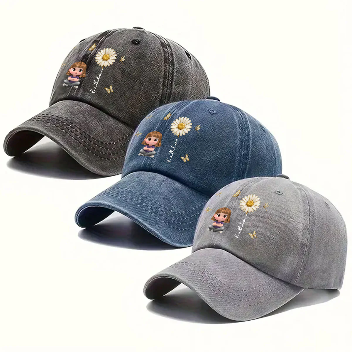 Floral Soul - Personalized Custom Vintage Washed Denim Cap - Image 4