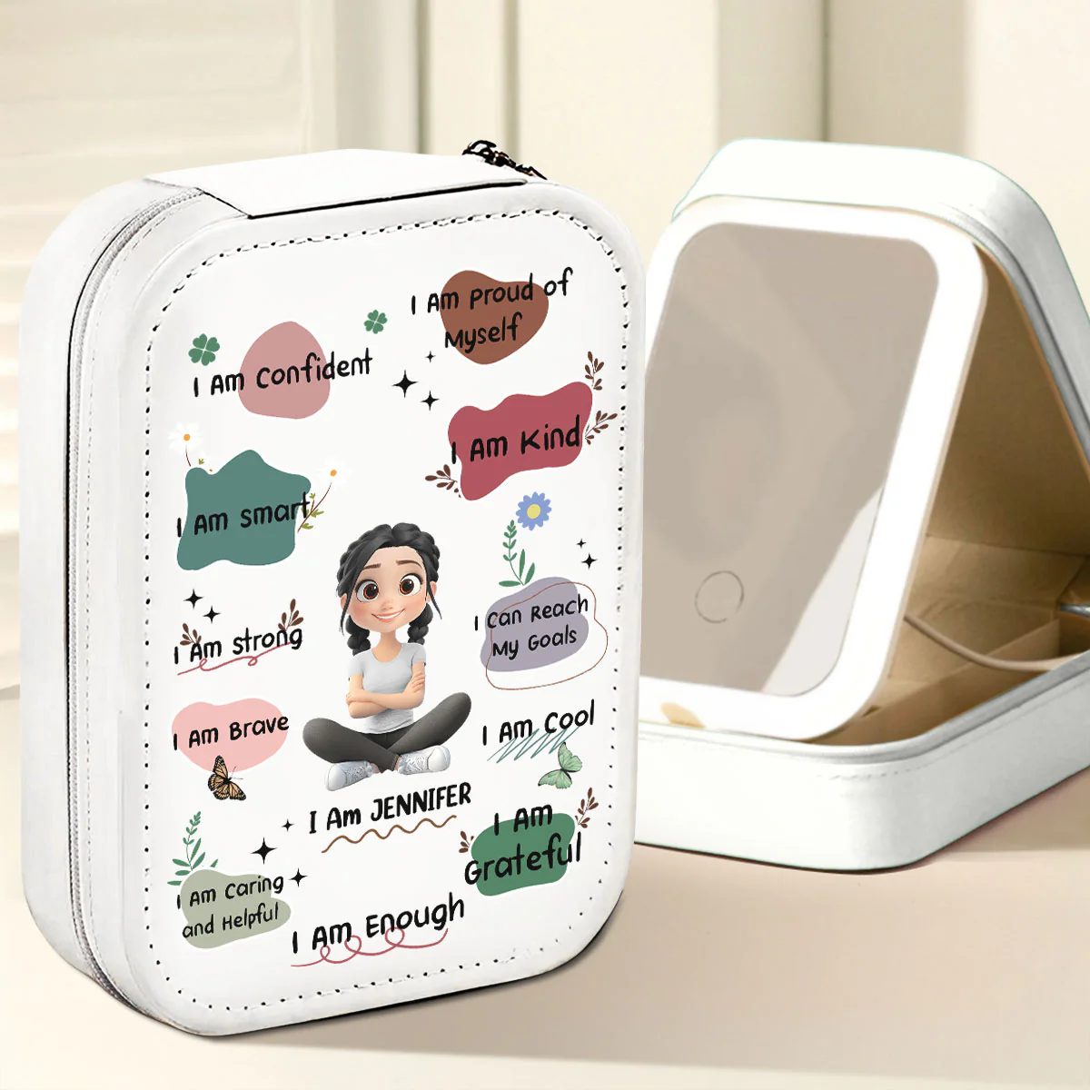 Flower Affirmation - Personalized Custom Jewelry Box With LED Mirror