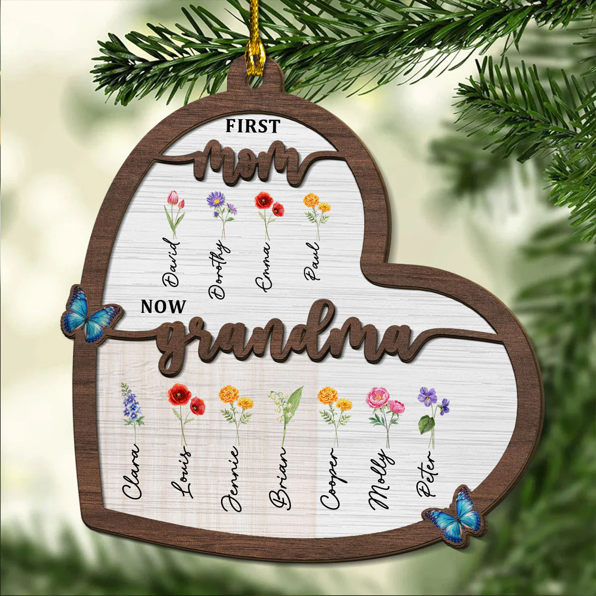 Flower Birth Month Garden Grandma - Personalized Custom 2-layered Wood Ornament - Image 2