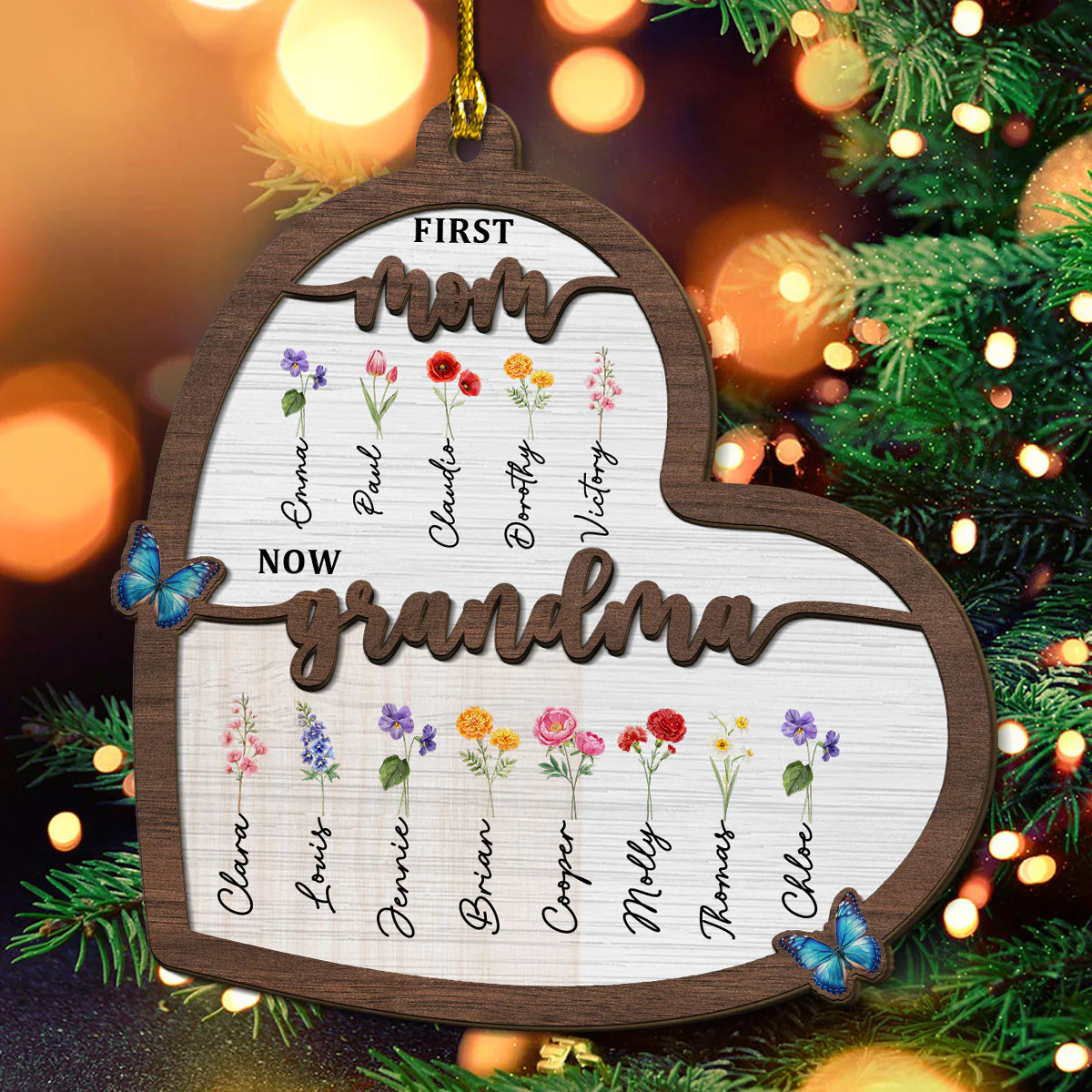 Flower Birth Month Garden Grandma - Personalized Custom 2-layered Wood Ornament - Image 3