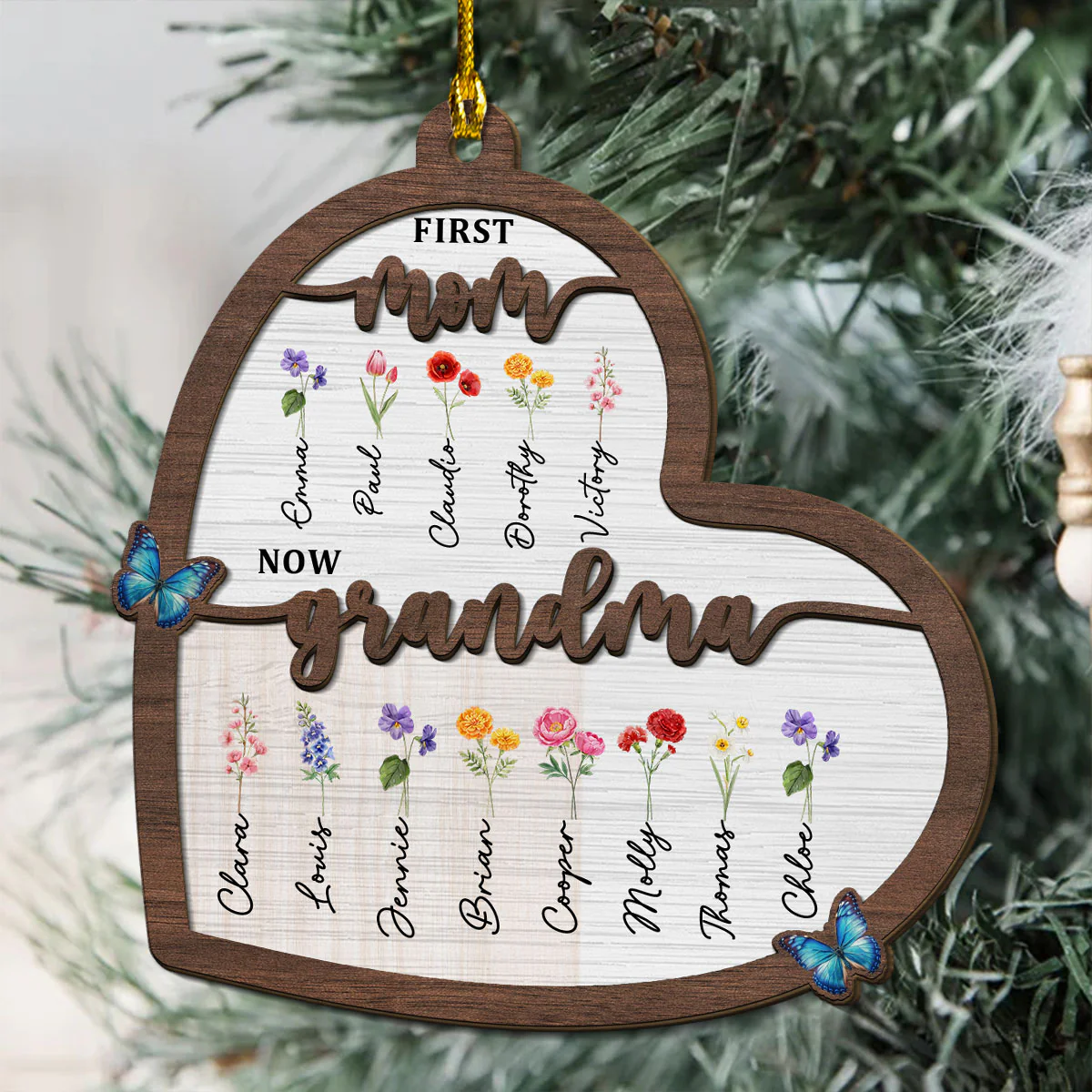Flower Birth Month Garden Grandma - Personalized Custom 2-layered Wood Ornament - Image 4