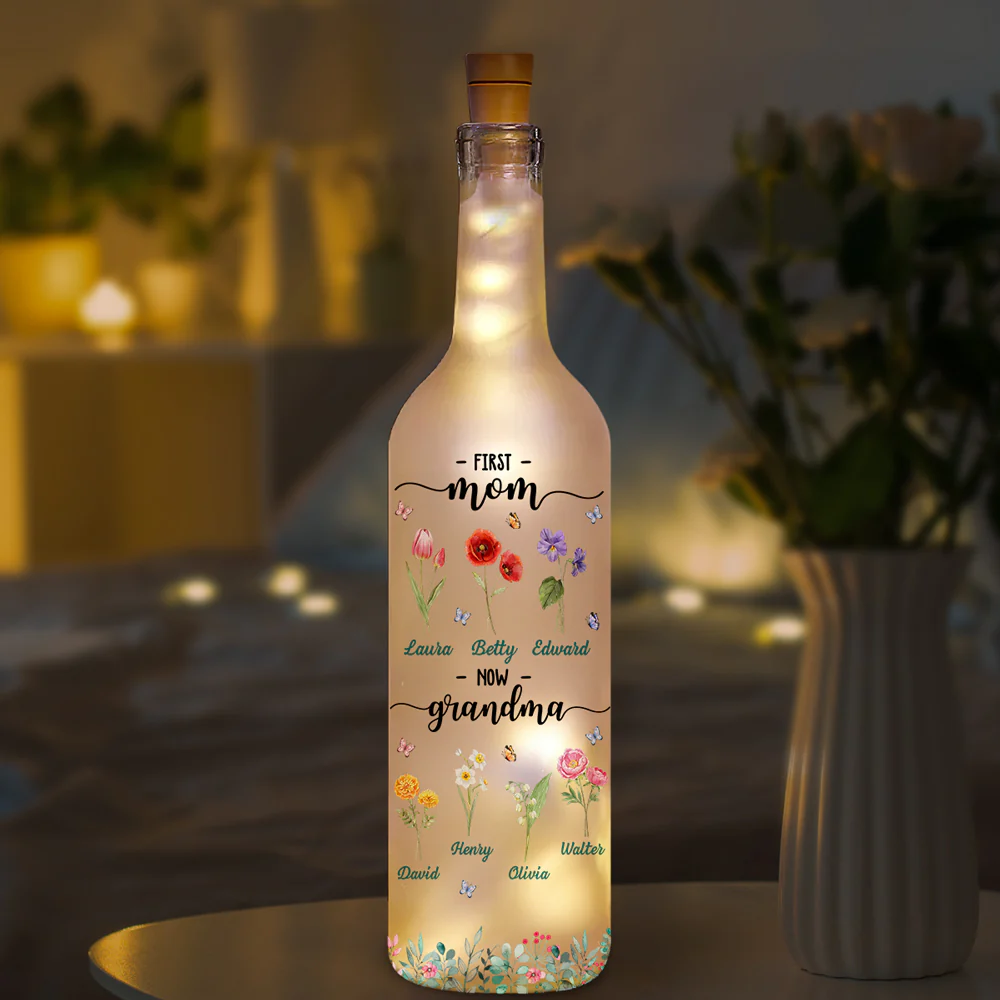 Flower Birth Month Garden Grandma - Personalized Custom Bottle Lamp - Image 5