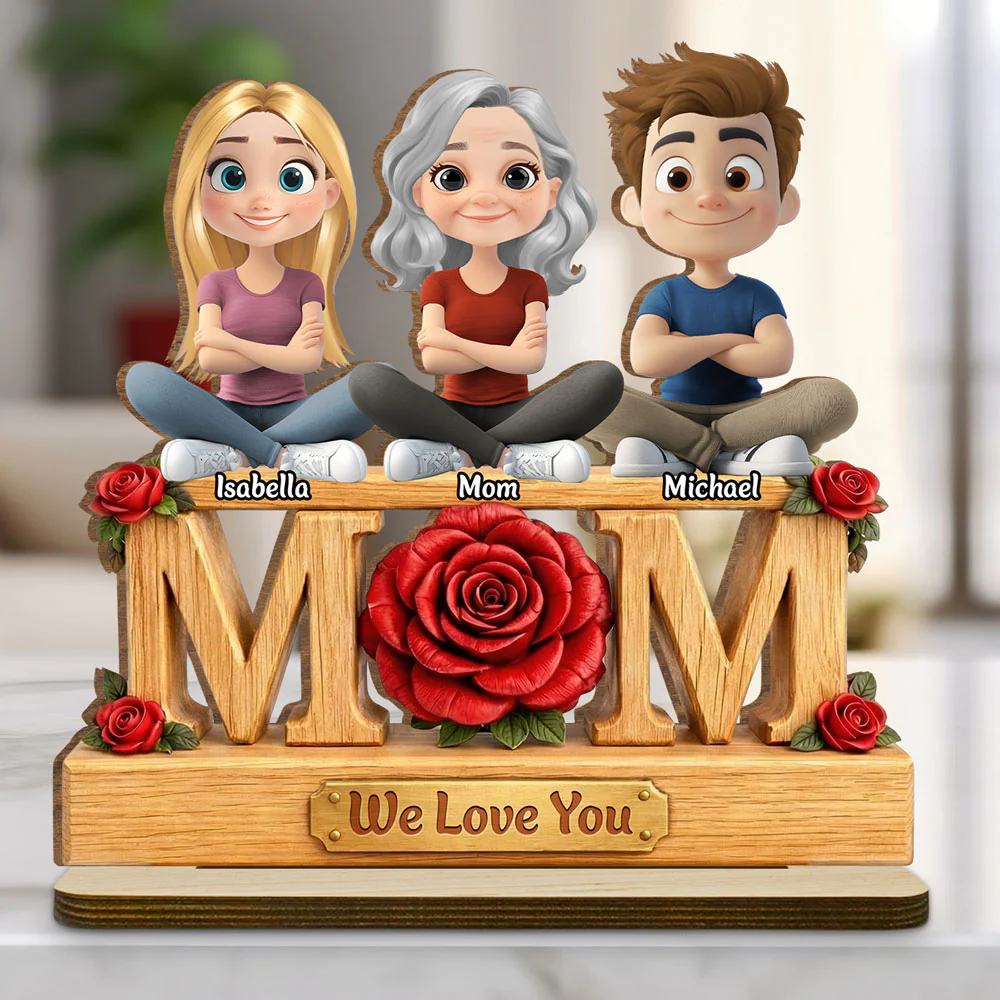 Flower For Mom - Personalized Custom 2-Layer Wood Plaque With Flat Base