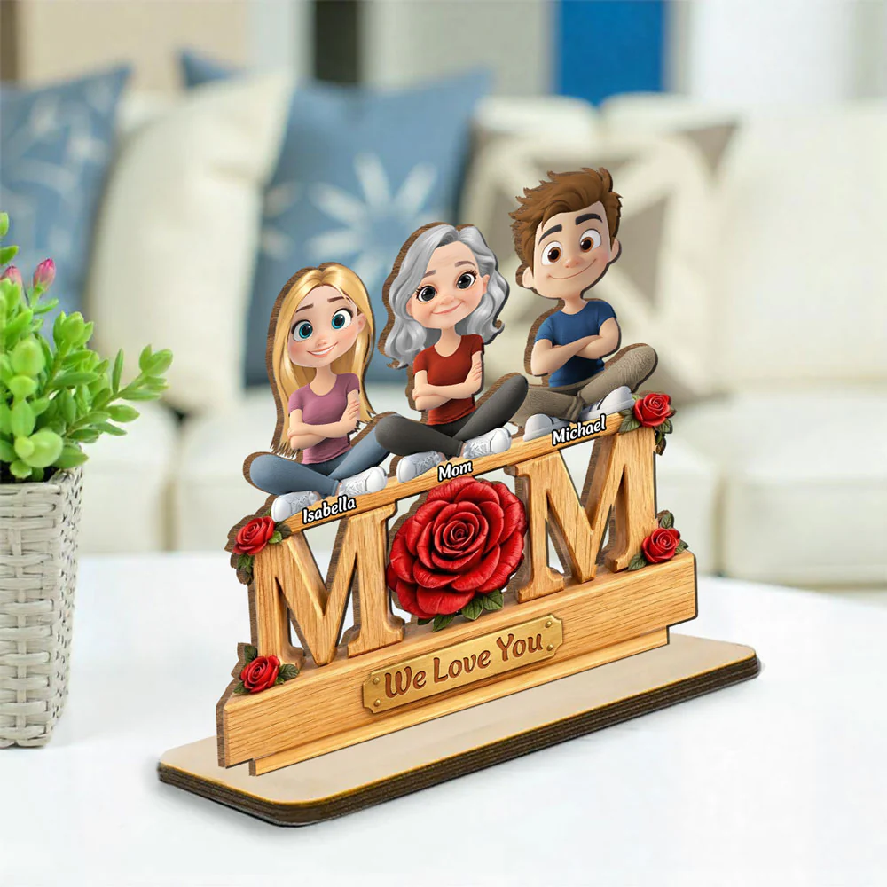Flower For Mom - Personalized Custom 2-Layer Wood Plaque With Flat Base - Image 2